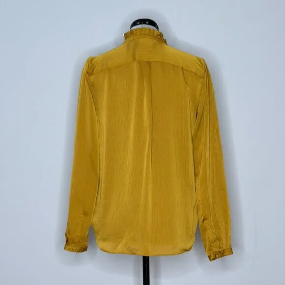 Ann Taylor Antique Gold/Deep Mustard Ruffled Collar Long Sleeve Top - Picture 4 of 8